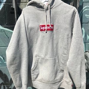 grey and red supreme hoodie
